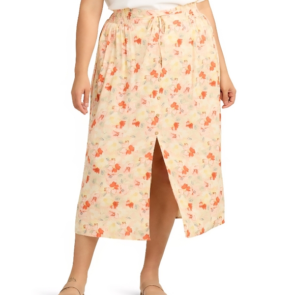 AB Studio Dresses & Skirts - Floral Midi Skirt in Cream and Orange